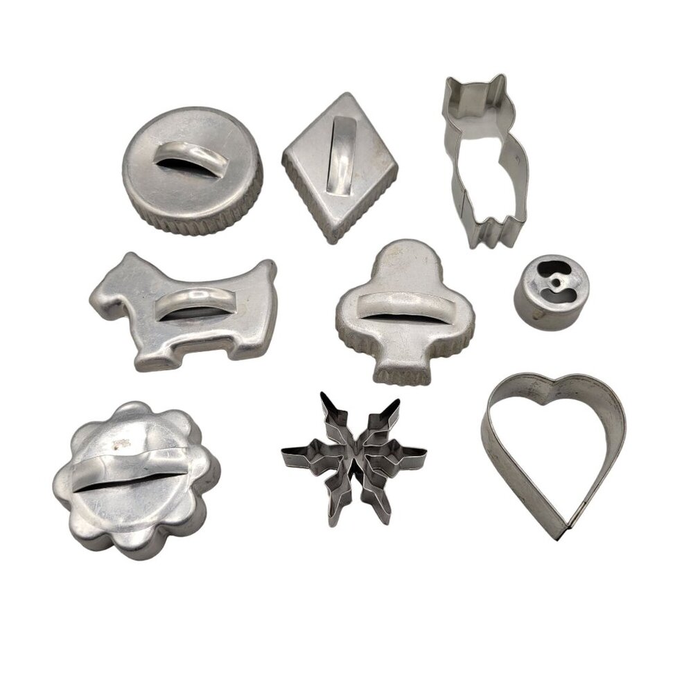 Vintage Aluminum Cookie Cutters Variety Set Of 9